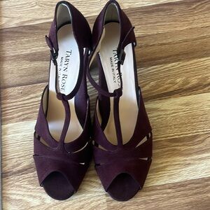 Stunning burgundy suede open toe heel